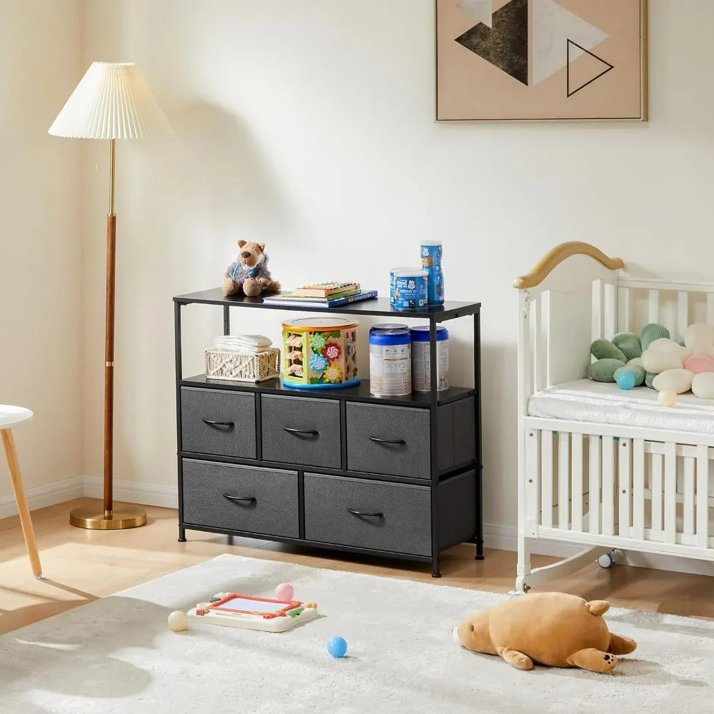 TV Stand Dresser with 5 Fabric Storage Drawers Media Console