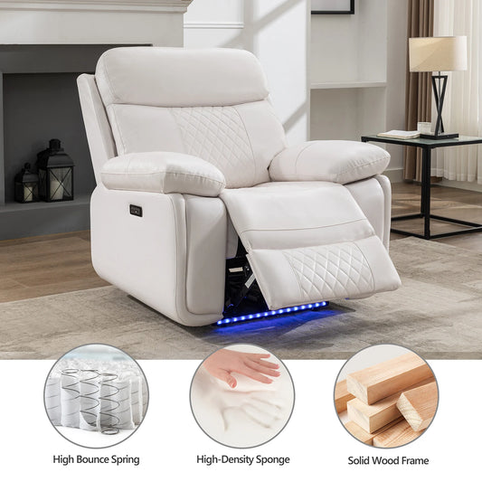 Power Recliner Chair w/LED Light - USB Port Faux Leather Electric Chair