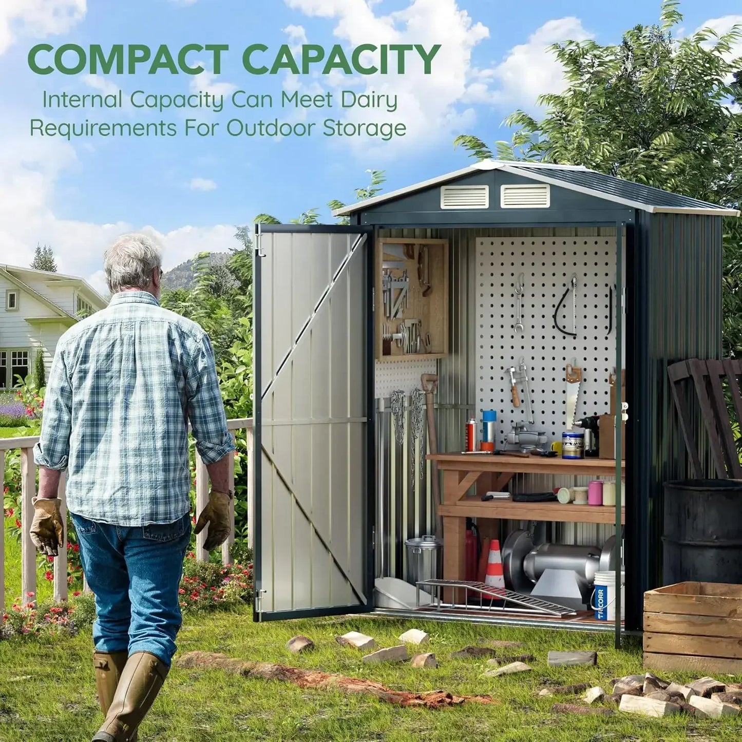 Steel Storage Shed with Lockable Doors and Frame Floor