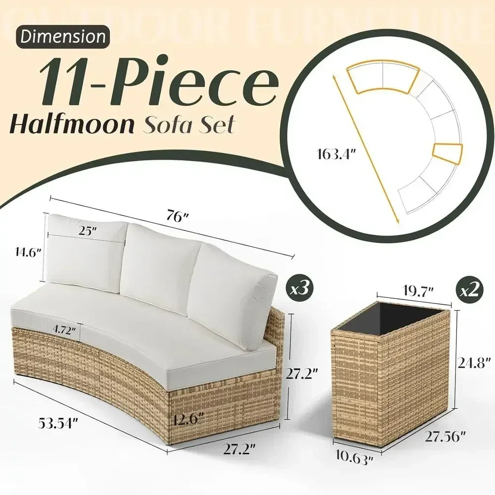 Patio Wicker Sectional Sofa Set with Storage Wedge Table and Weather-Resistant