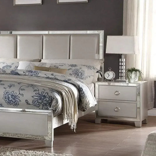 Modern Mirrored Nightstand Dresser Set with 2 Drawers and Round Ring Handle