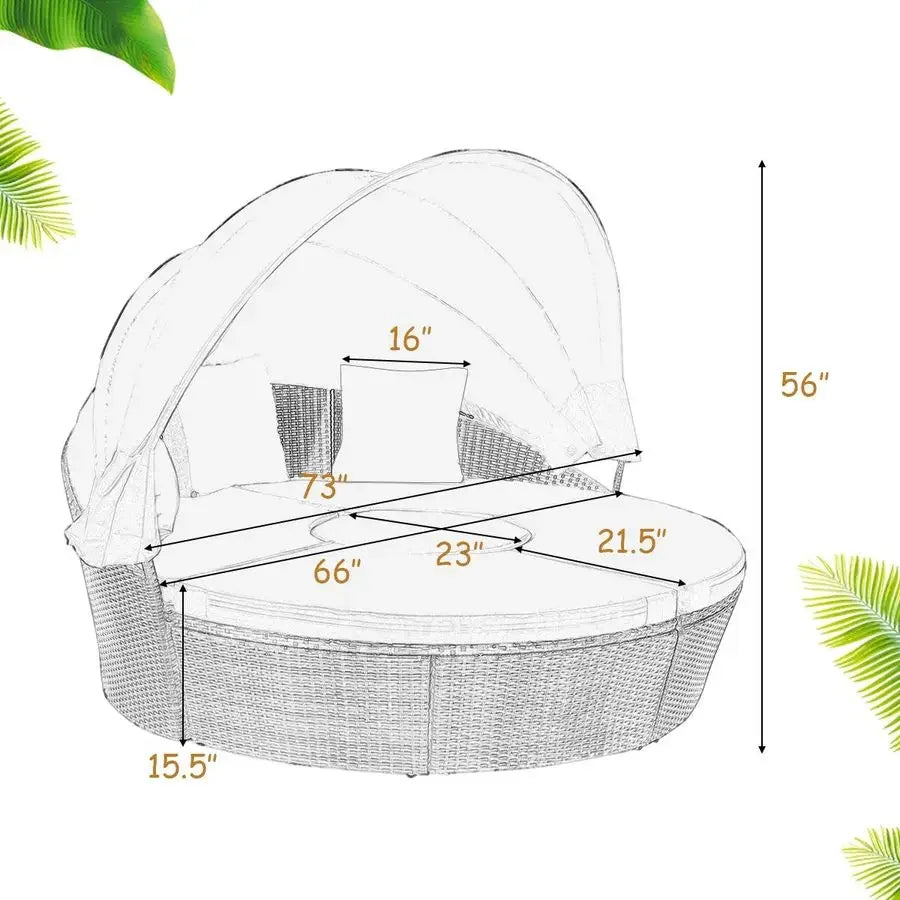 Patio Round Daybed with Retractable Canopy