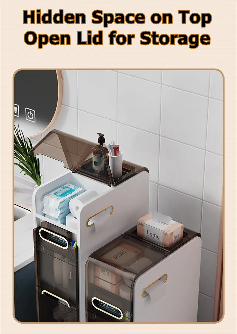 Narrow Bathroom Storage Cabinet with 2/4 Drawer Storage Floor Shelf