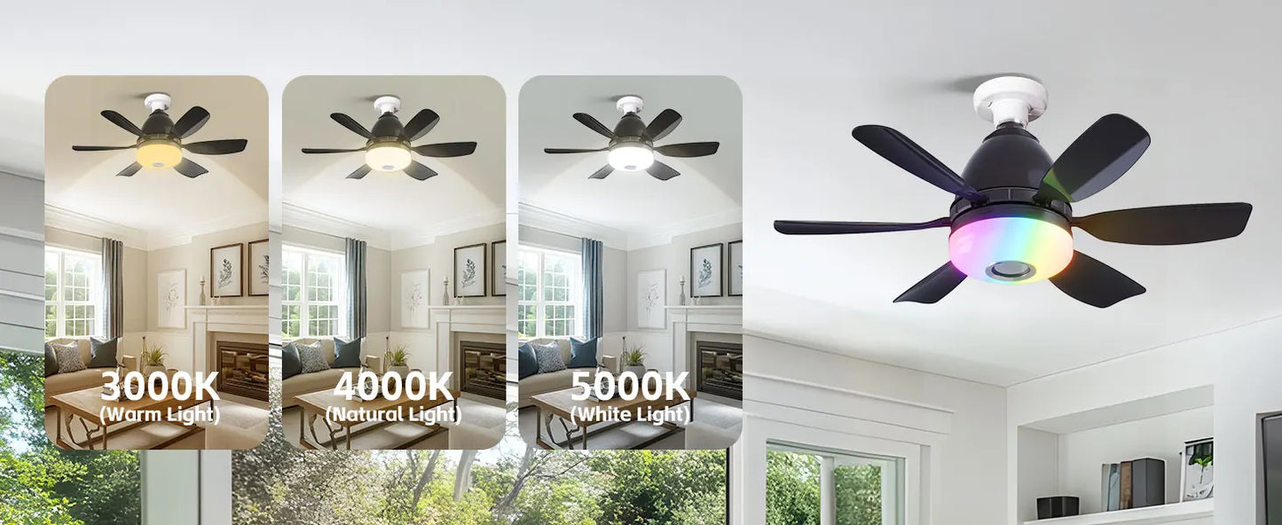 Socket Ceiling Fan RGB Light Bluetooth Speaker with Remote