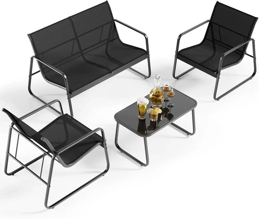 Patio Furniture Set with Glass Coffee Table