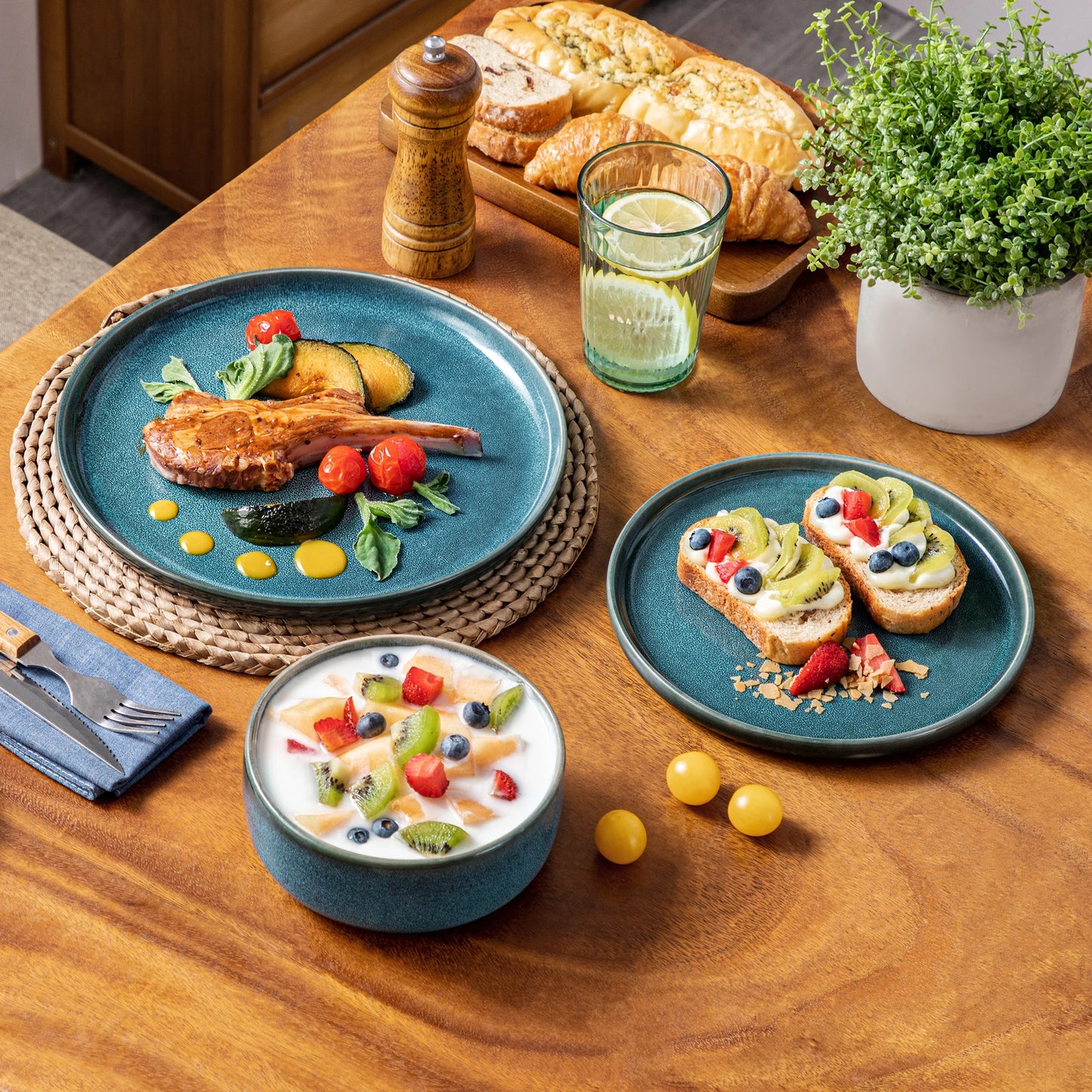 Reactive Glaze Vertical Edge Dinnerware Set