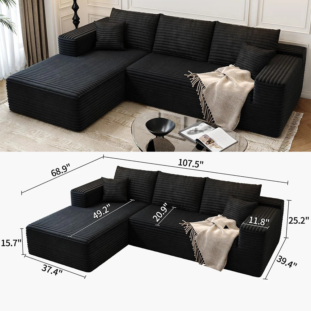 Cloud-style sectional sofa with corduroy cover