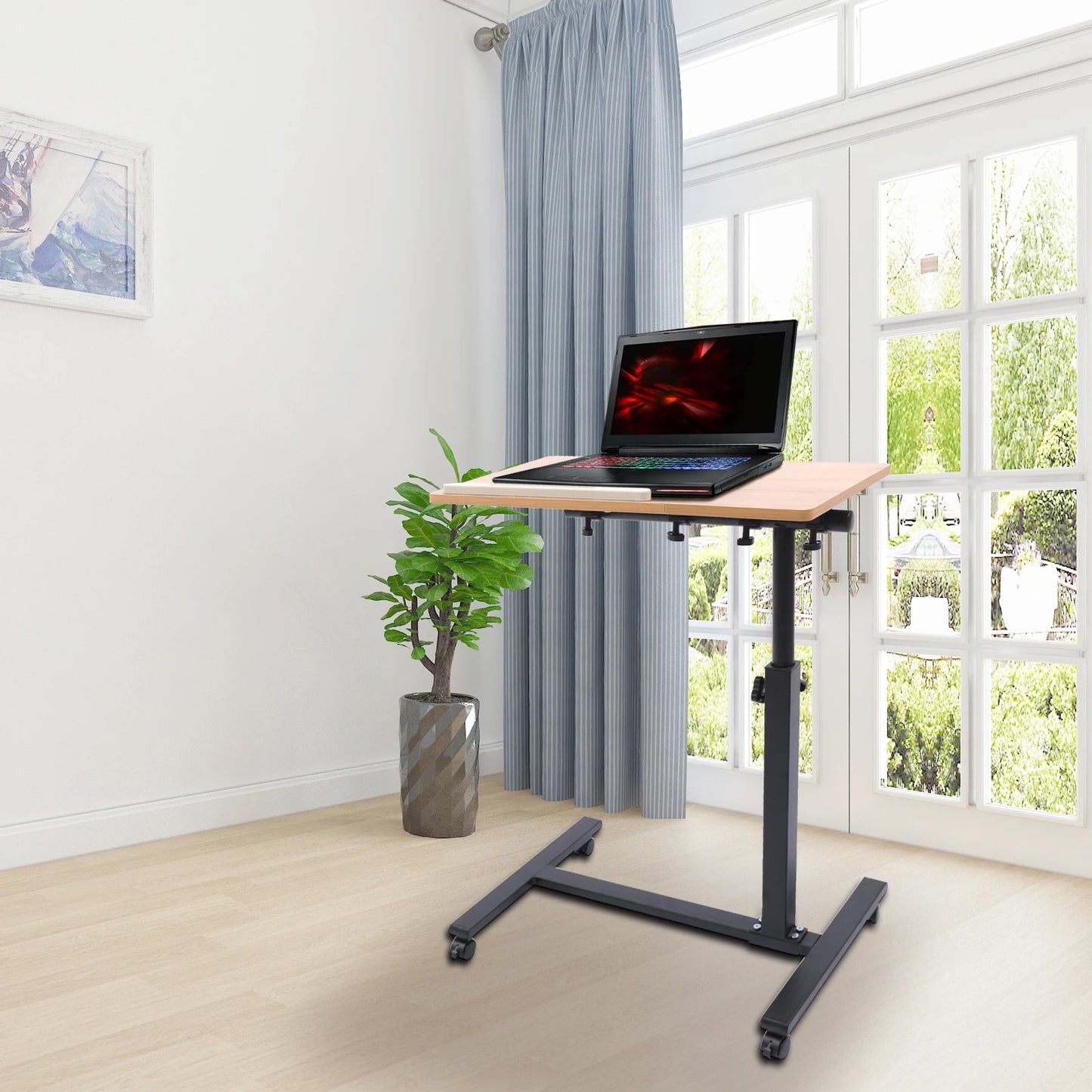 Computer Desk with Wheels Sofa Side Table Split Top Tilting Bedside Bed Table