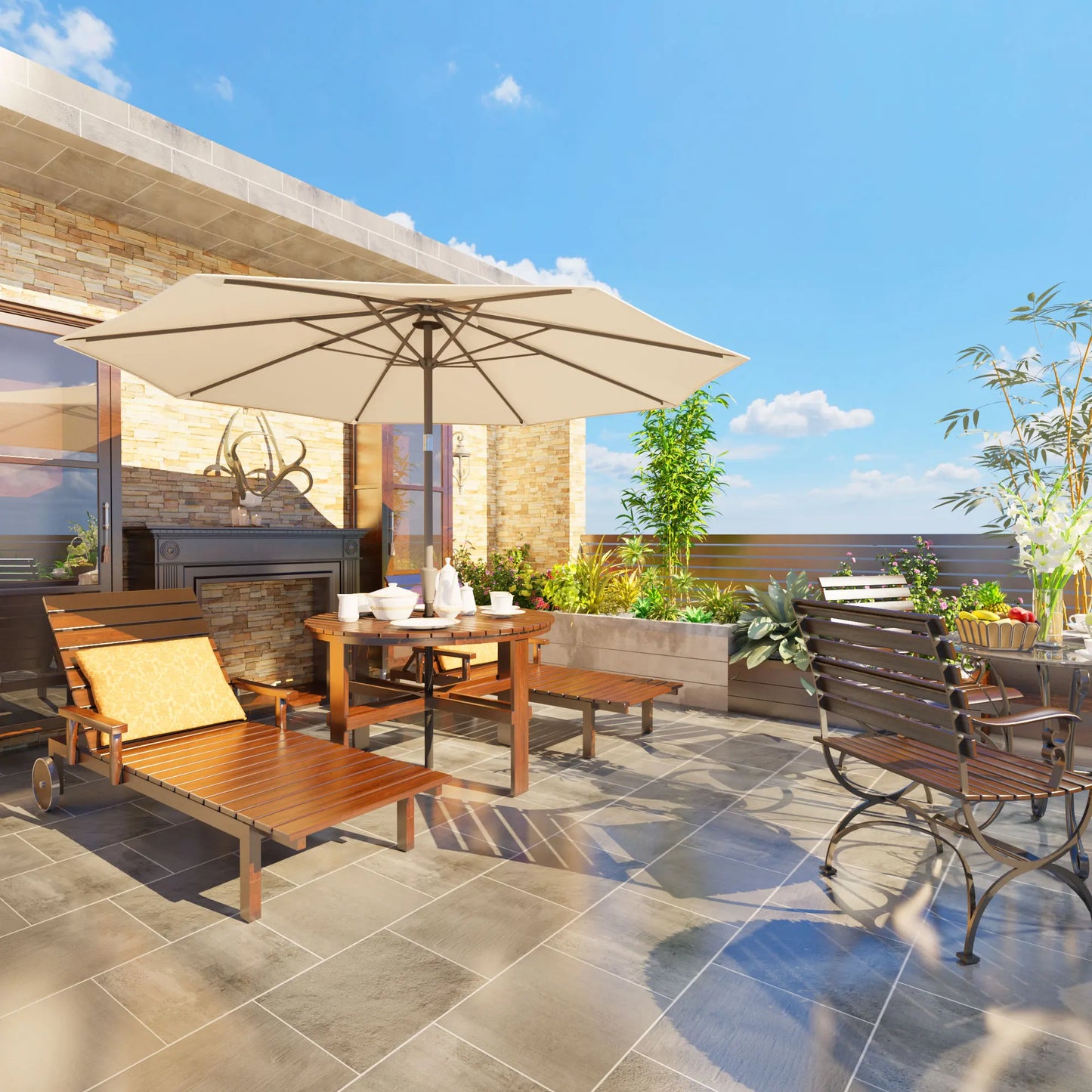 Patio Umbrella with Push Button Tilt/Crank