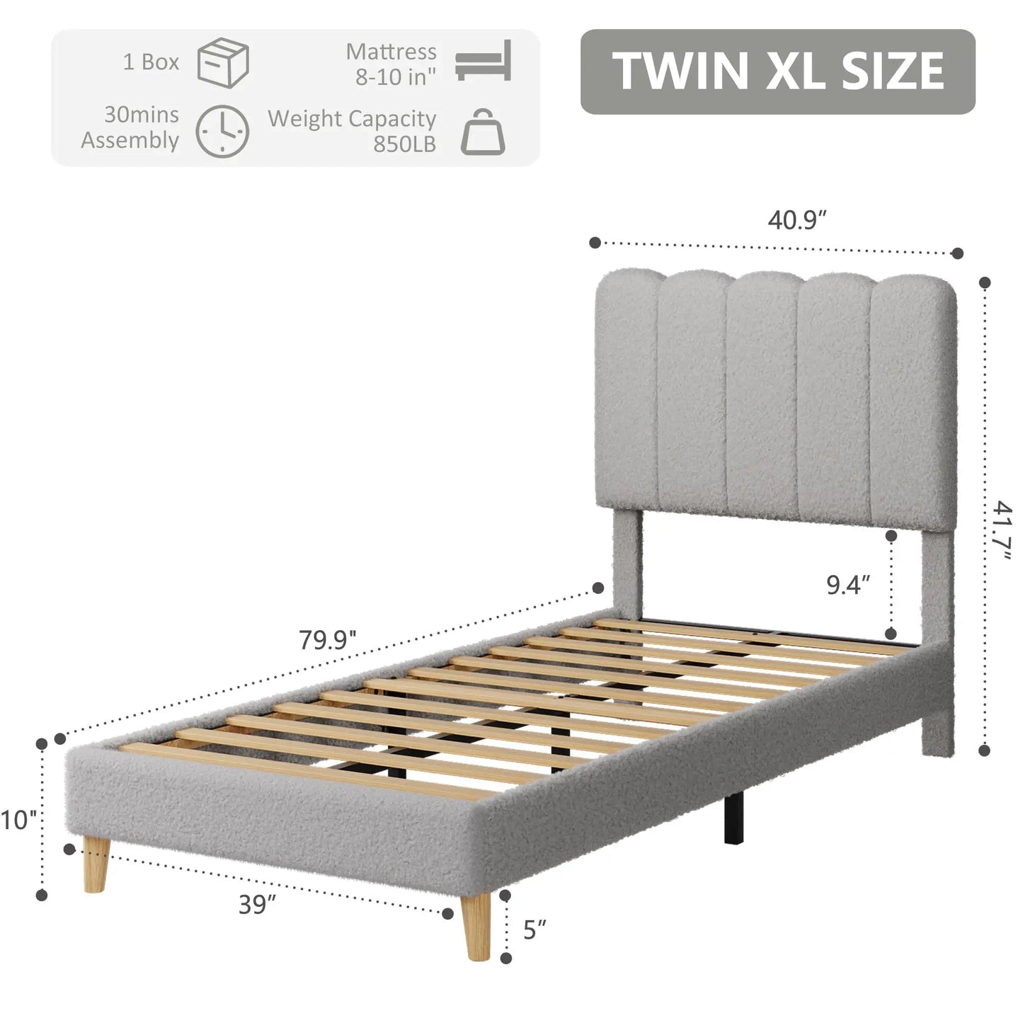 Upholstered Platform Bed Frame with Wave Headboard