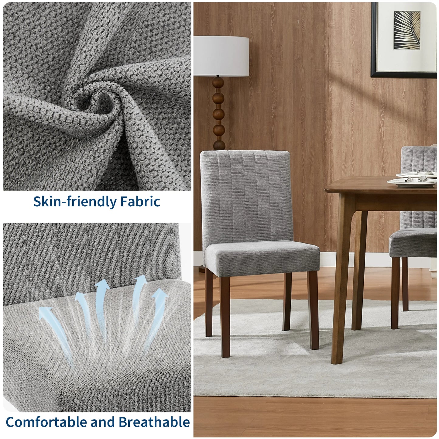 Modern Fabric Upholstered Dining Chairs with Sturdy Wood Legs
