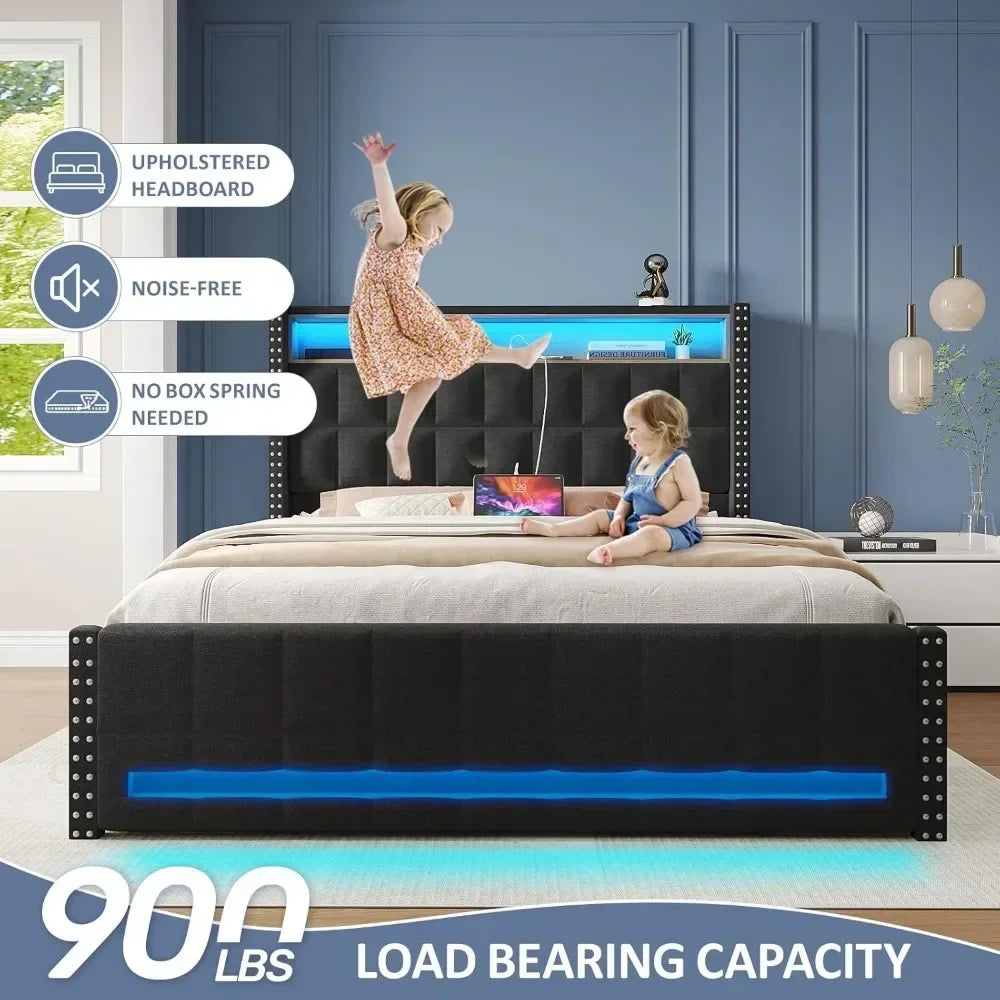 Bed Frame with 4 Storage Drawers with LED Light