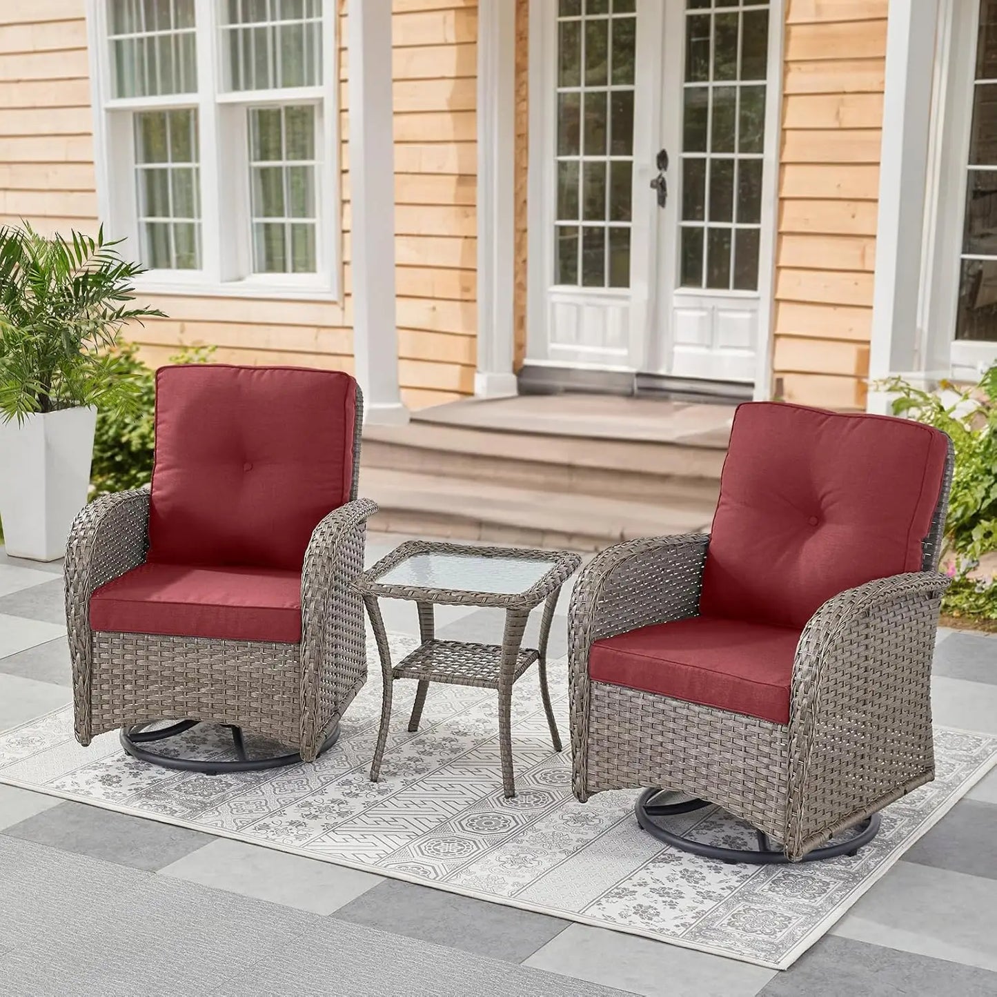 Outdoor Swivel Rocker Glider Chairs with Side Table