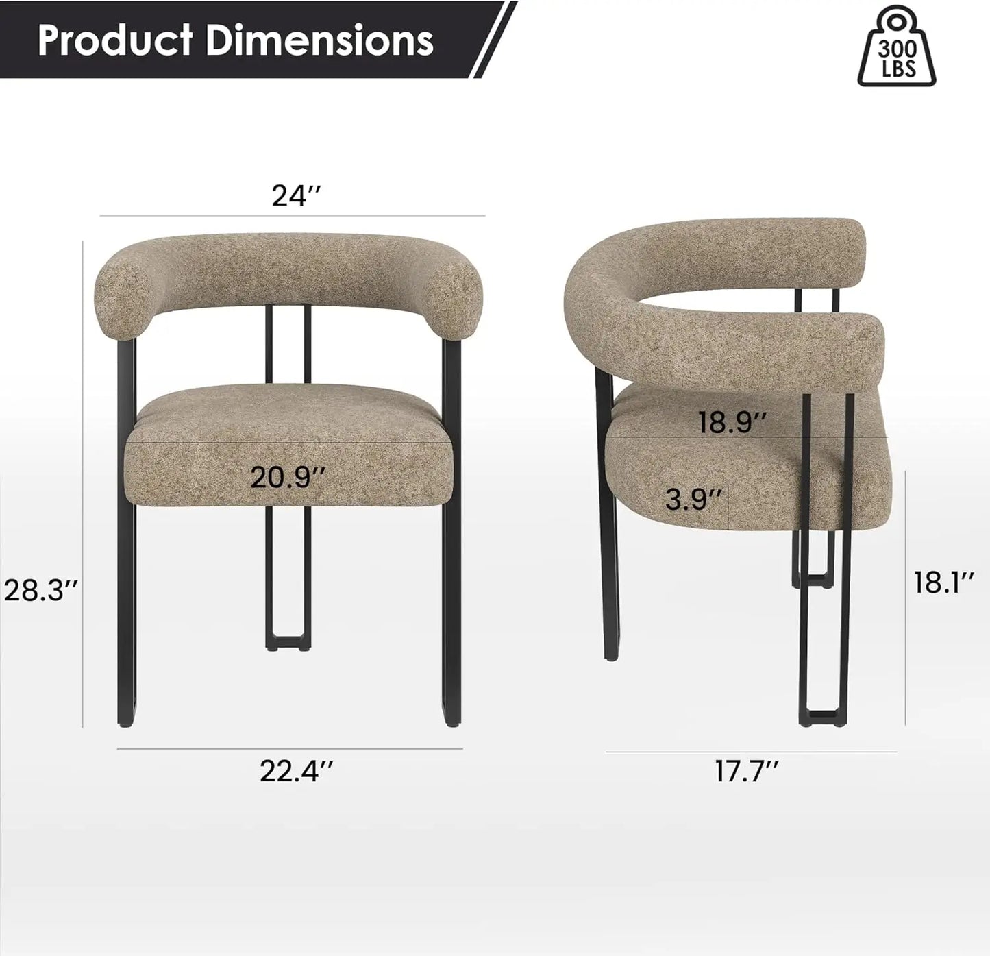 Bouclé Fabric Accent Upholstered Dining Arm Chairs