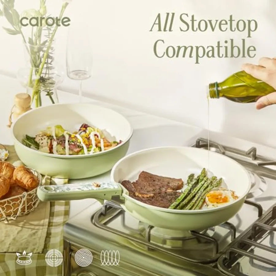 Nonstick Pots and Pans with Detachable Handle Ceramic Cookware Set