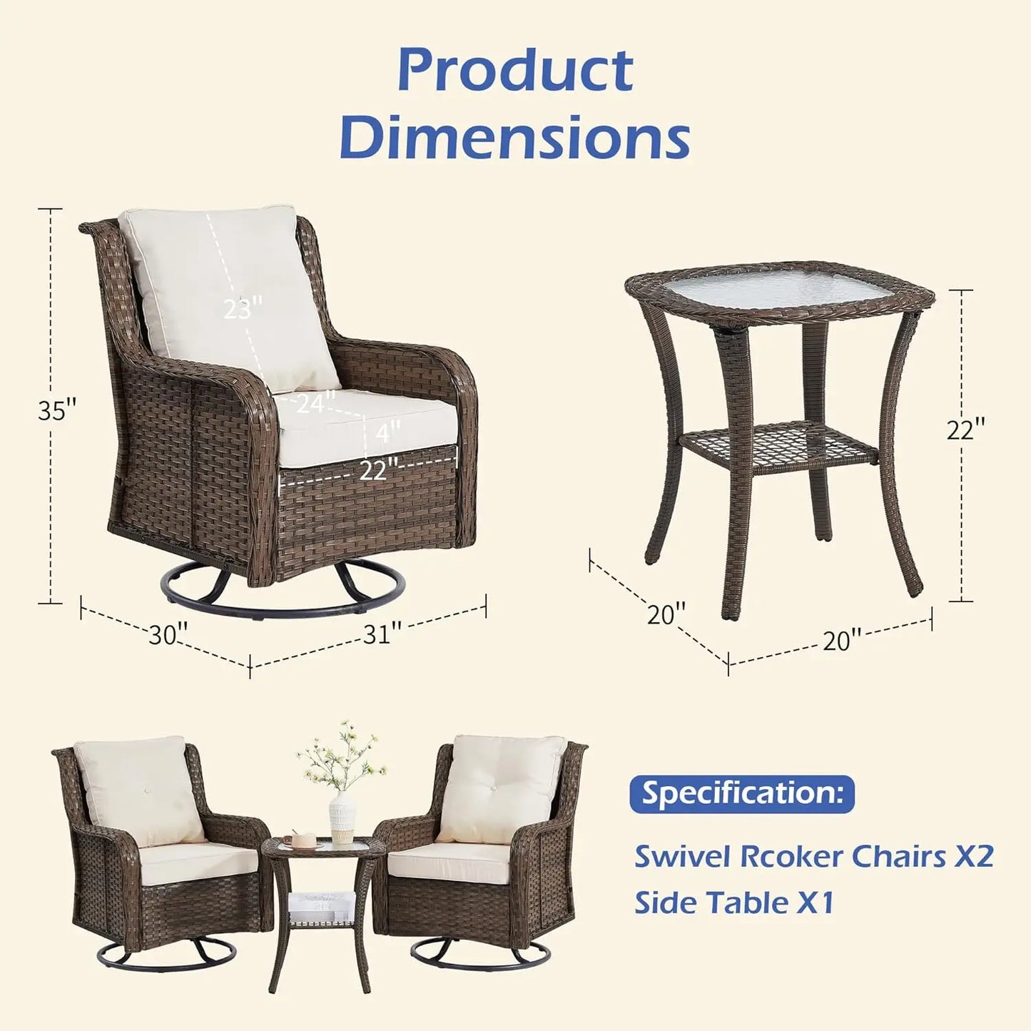 360 Swivel Patio Set  Garden Porch Backyard , Custom