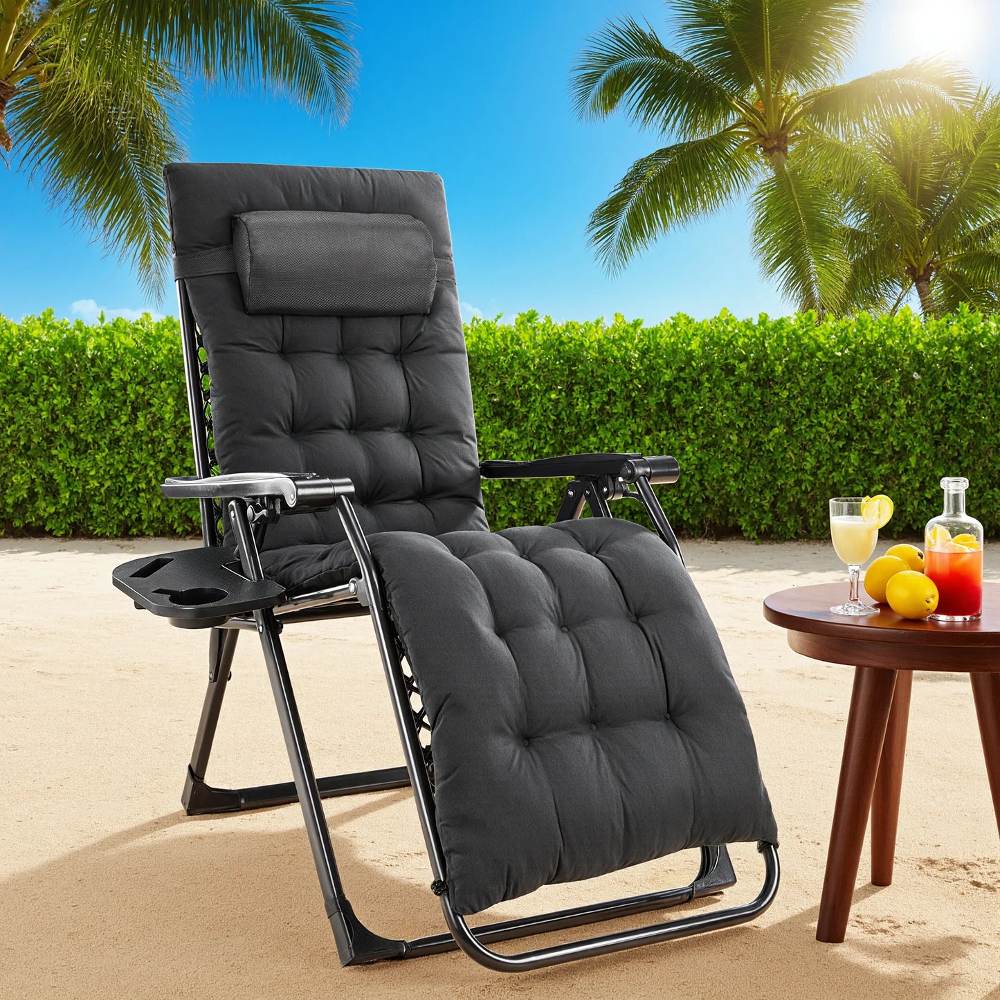 Zero Gravity Recliner Lounge Chair With Folding Portable and Cup Holder Trays