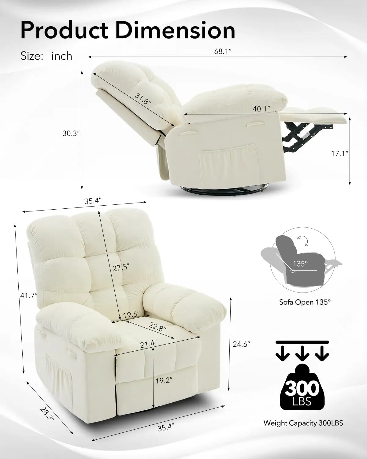 Overstuffed Rocker Manual Recliner Glider Chair