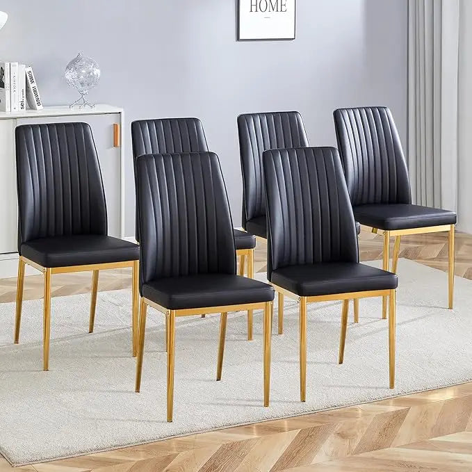 Leather Upholstered Seat High Back & Sturdy Chrome Silver Legs Set