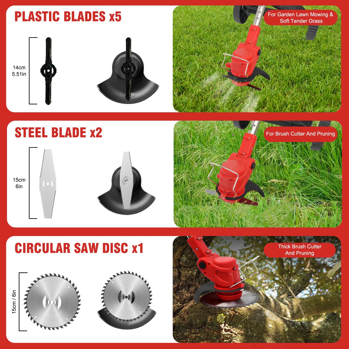 Electric Cordless Grass Trimmer Lawn Mower Weed Edger Brush-less Cutter