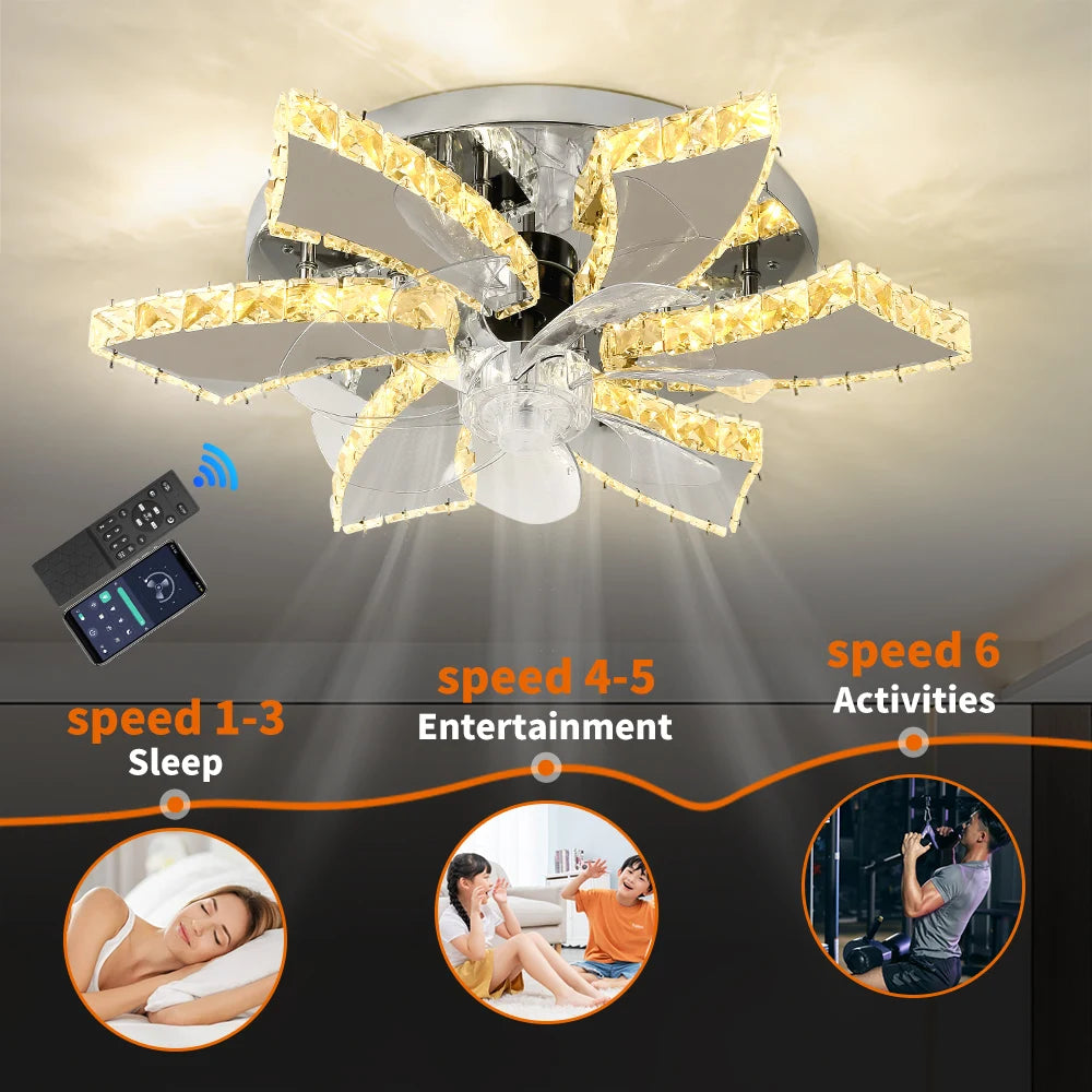 Luxury Crystal Chandelier Modern Ceiling Fan Light