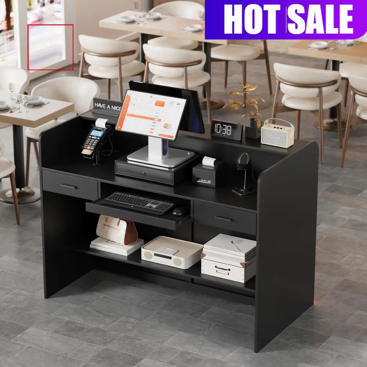 Reception Counter Front Desk With Display Rack Lights