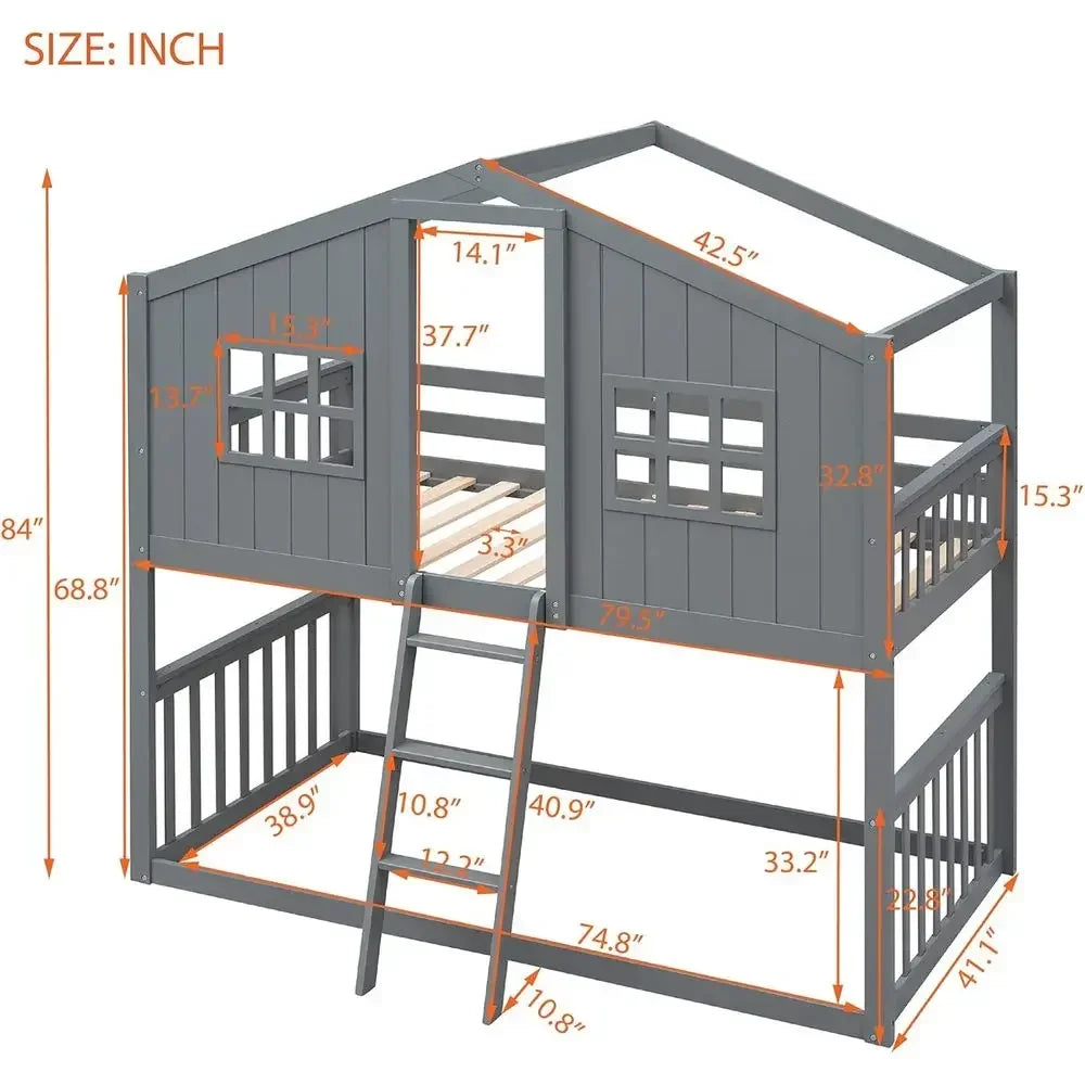 Twin Over Twin Bunk Bed with Ladder, Storage, and Windows