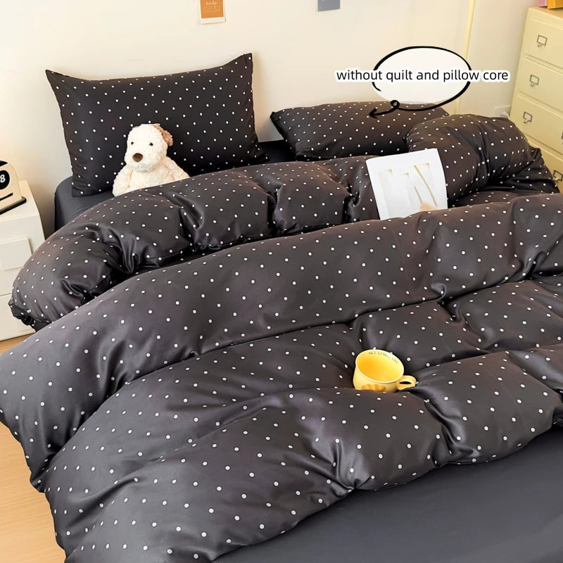 Satin Duvet cover set with Black dot print