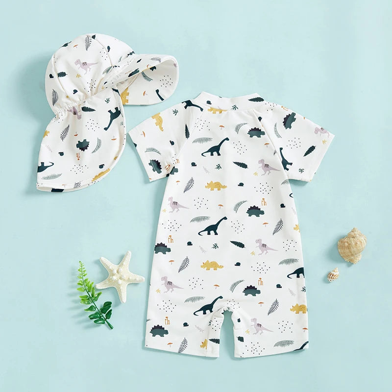 Dinosaur Print Rash Guard Swimsuit Set