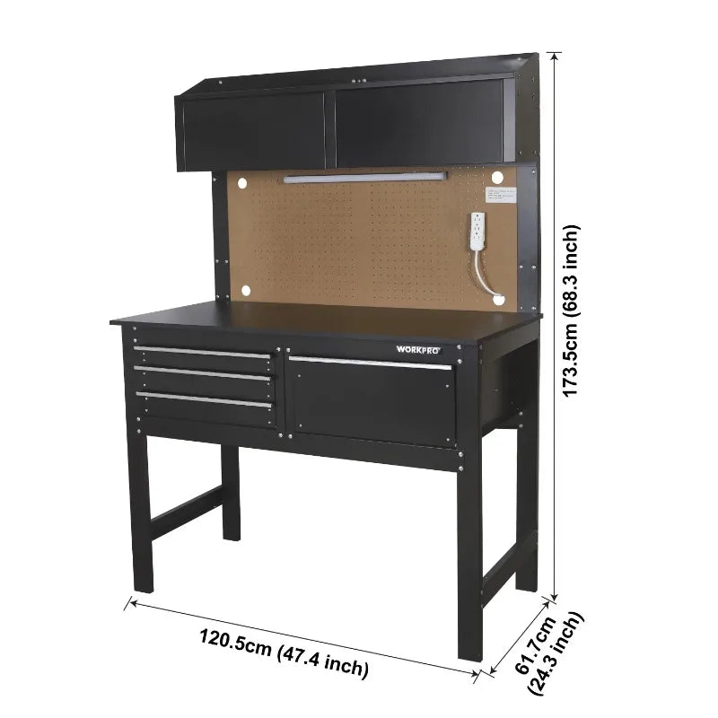 2-in-1 Workbench and Cabinet Combo with Light