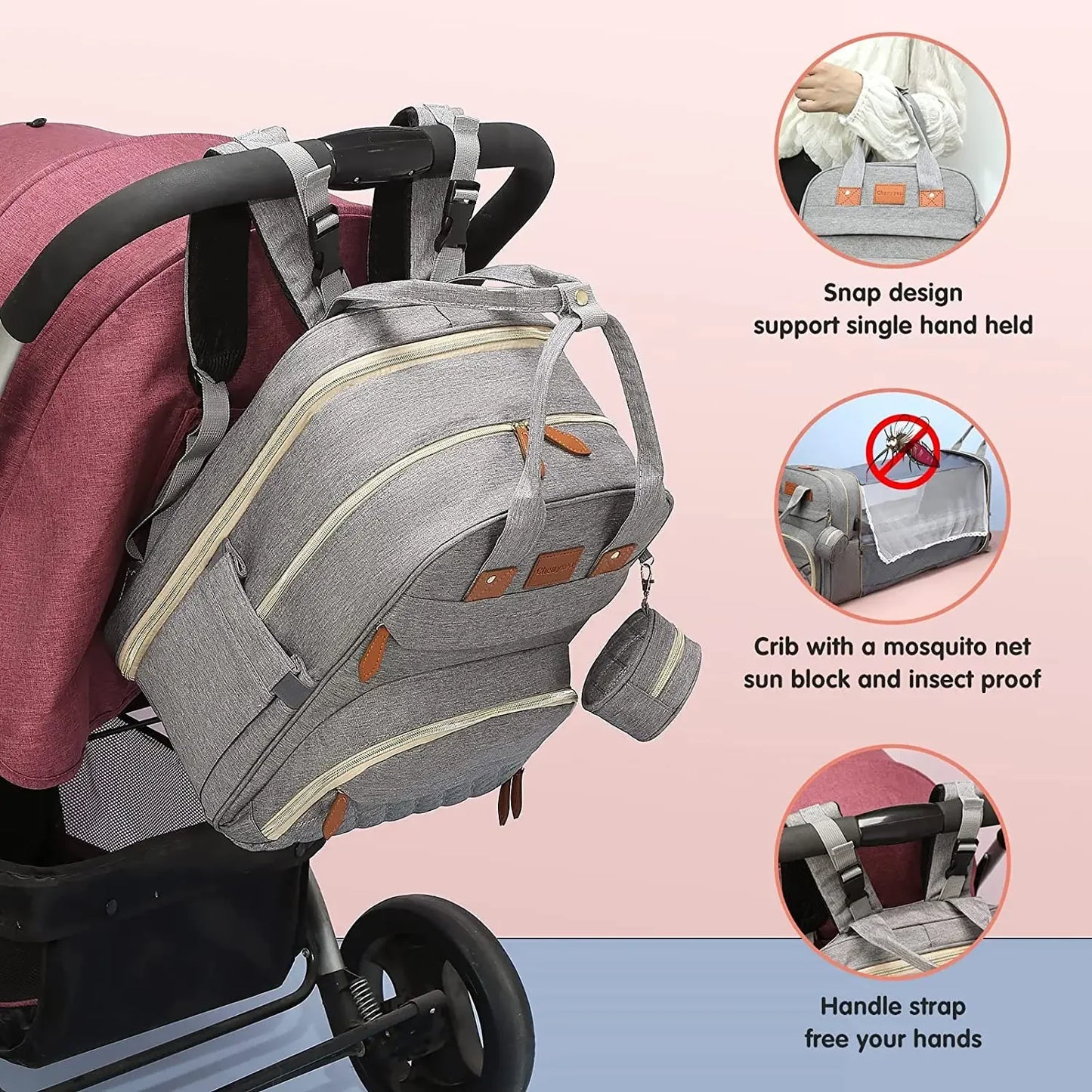 Diaper Bag Backpack with Foldable Baby Bed Waterproof
