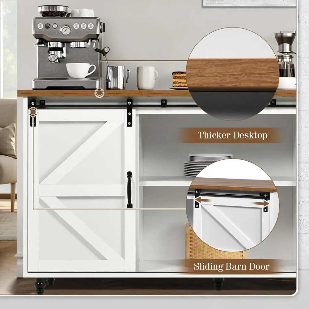 Rustic Dining Room Sideboard with Sliding Barn Door and Storage