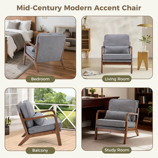 Mid Century Modern Solid Wooden Frame Accent Chair