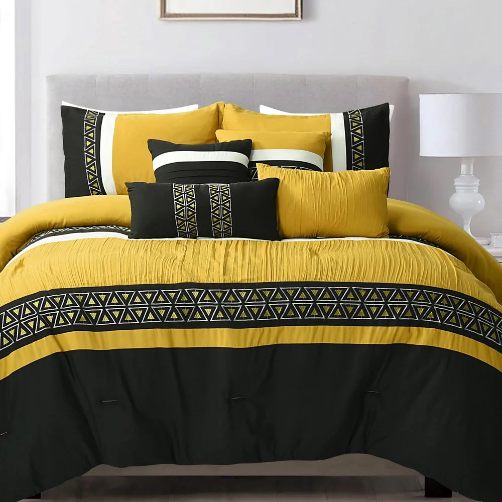 Luxurious Yellow Embroidered Queen Bedding Set