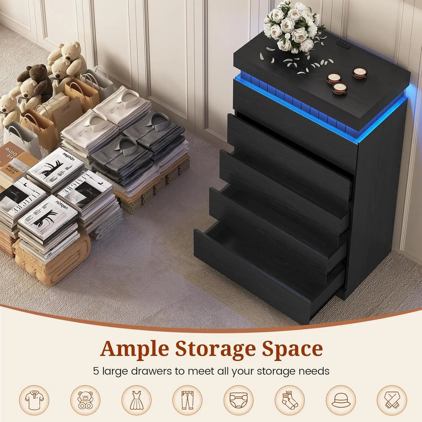 Sliding Top LED Power Outlet with Wood Chest