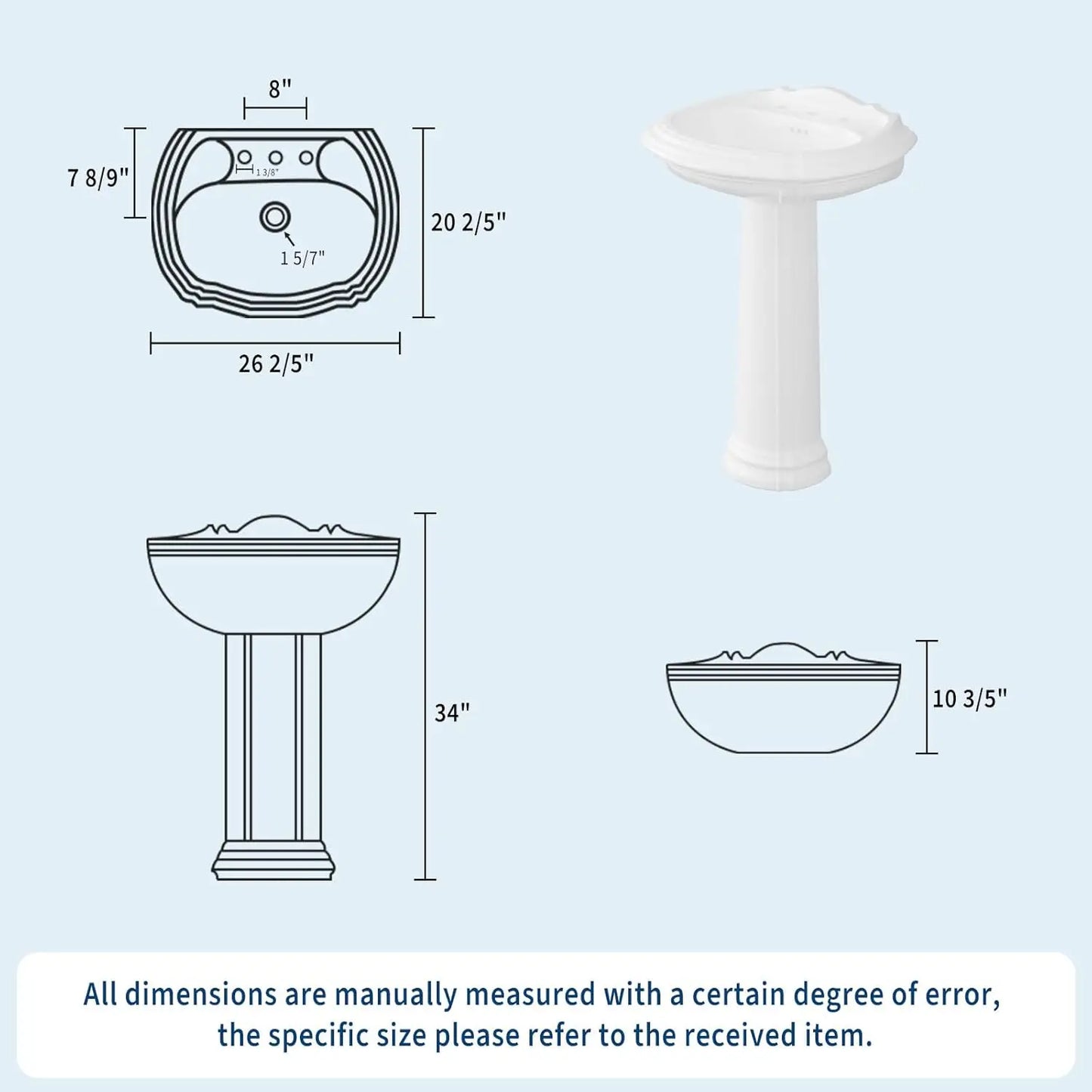 Freestanding White Ceramic Pedestal Sink