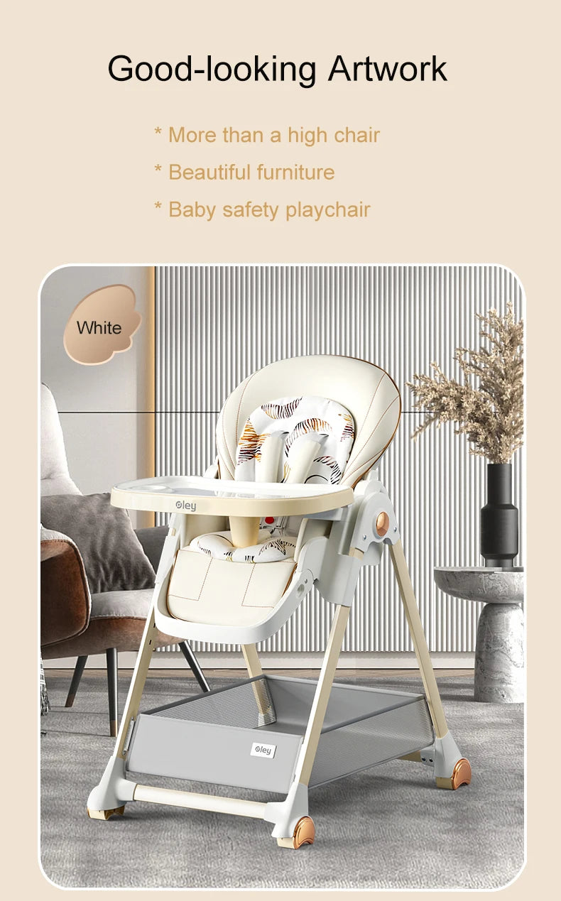 Adjustable Height Baby High Chair with Removable Seat and Tray