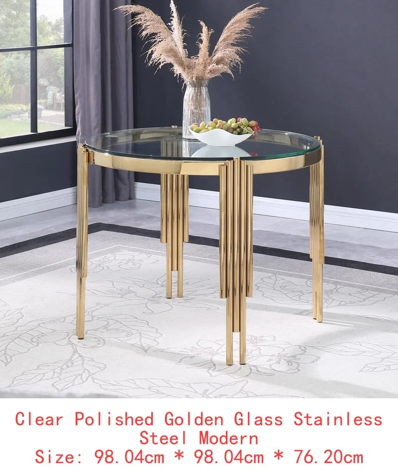 Rectangular Glass Top & Polished Gold Legs, Modern Style Table
