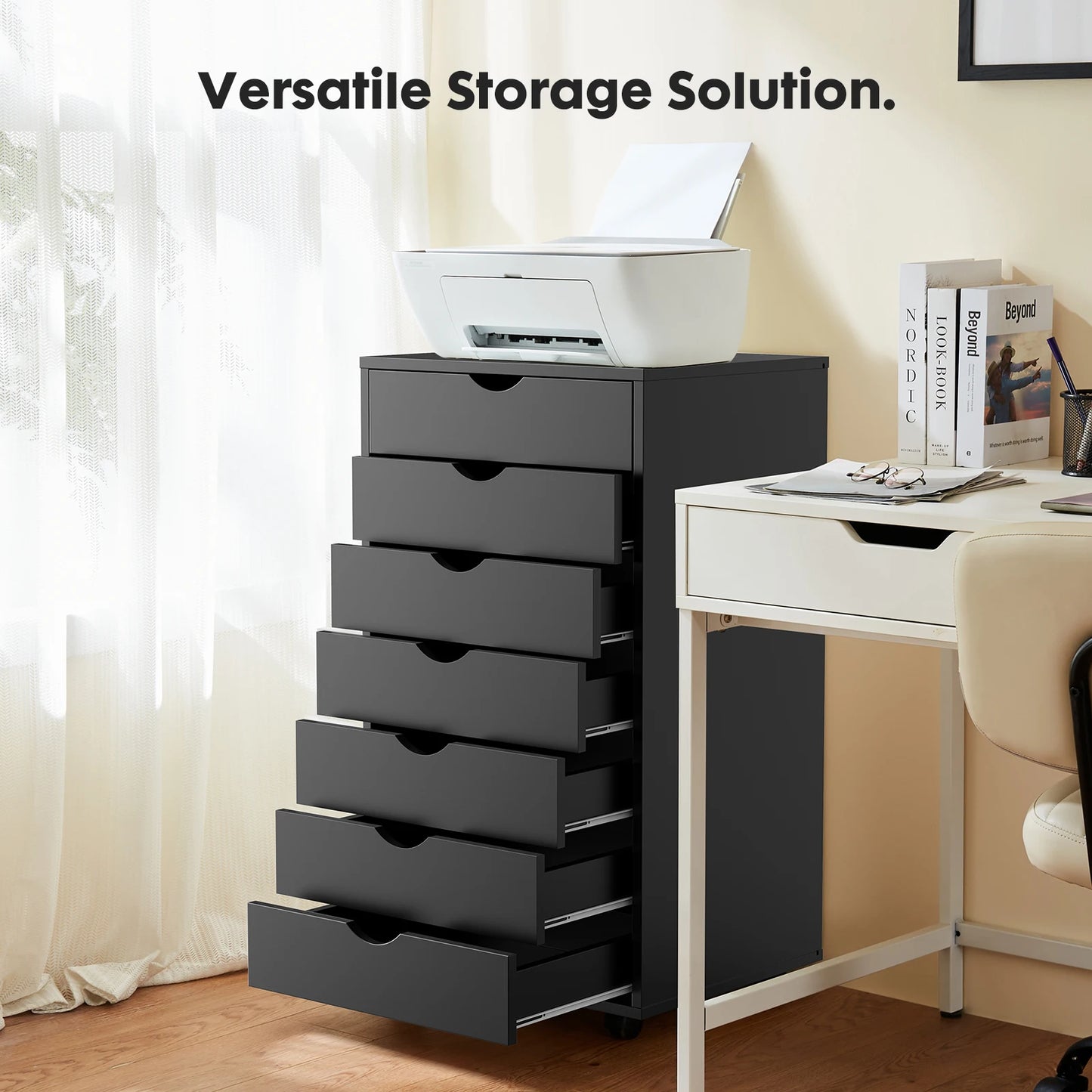 Storage Cabinet Wooden Wheels Organizer