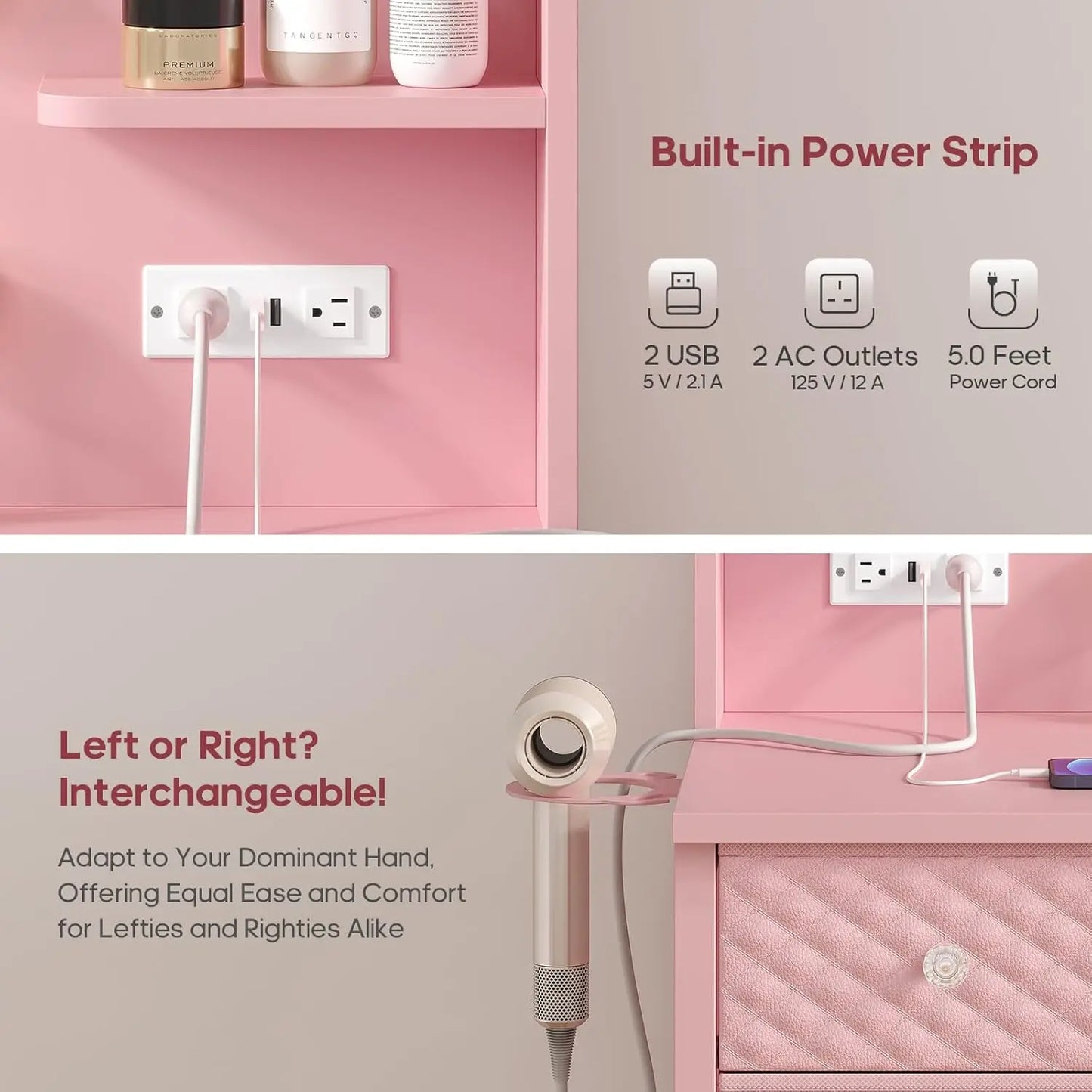 Vanity Desk with Power Strip