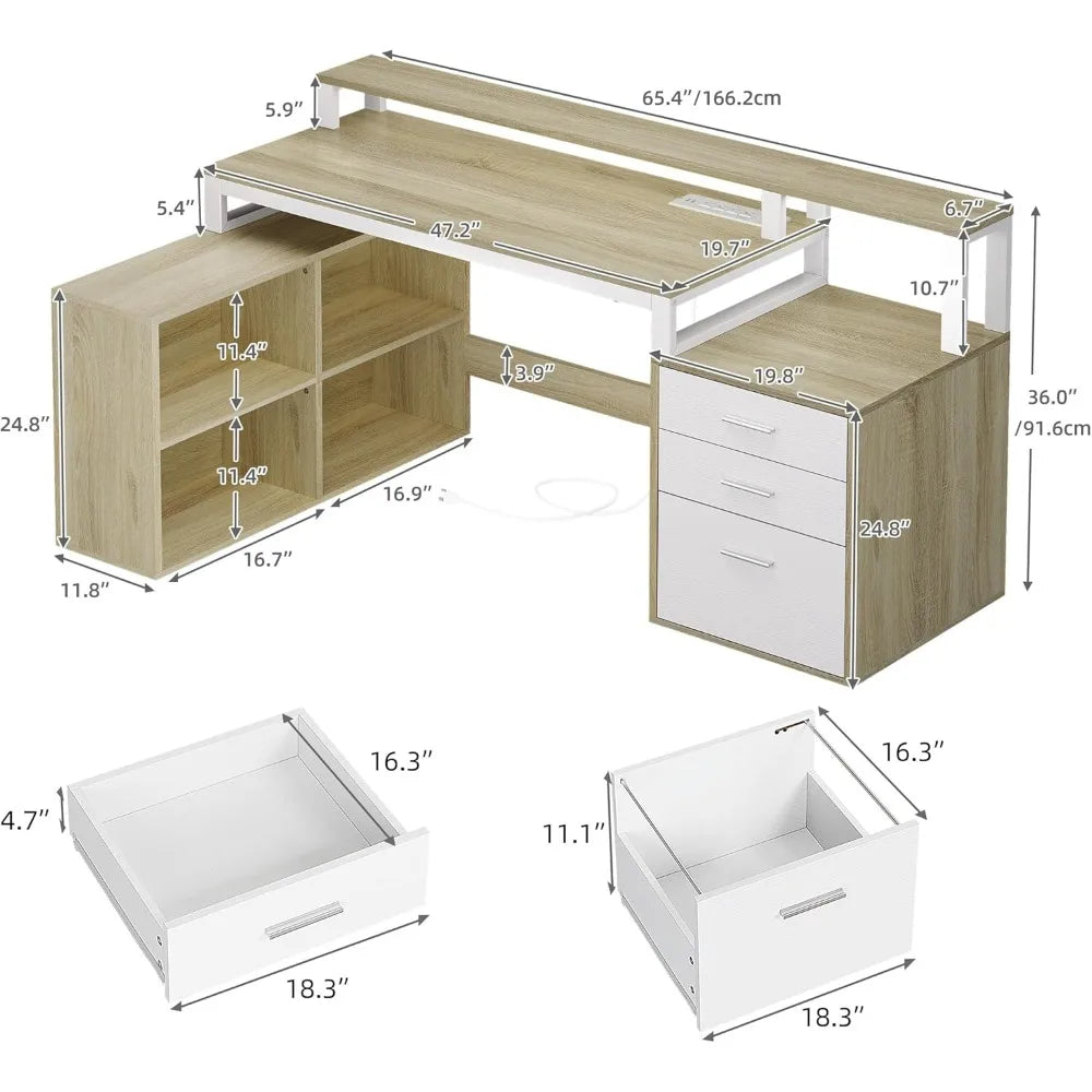 L Shaped Desk with Drawers