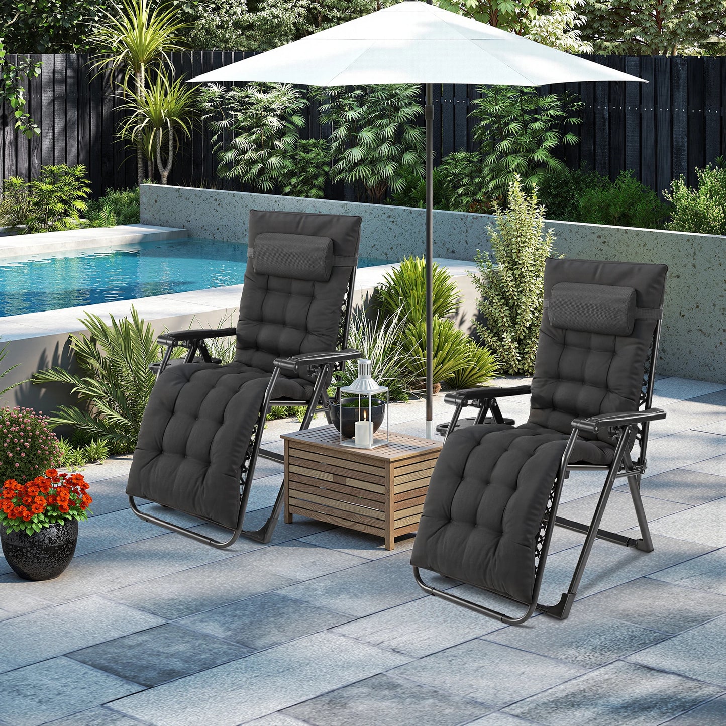 Zero Gravity Recliner Lounge Chair - Folding Portable with Cup Holder Tray