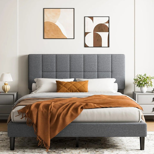 Twin Size Bed Frame with Adjustable Headboard