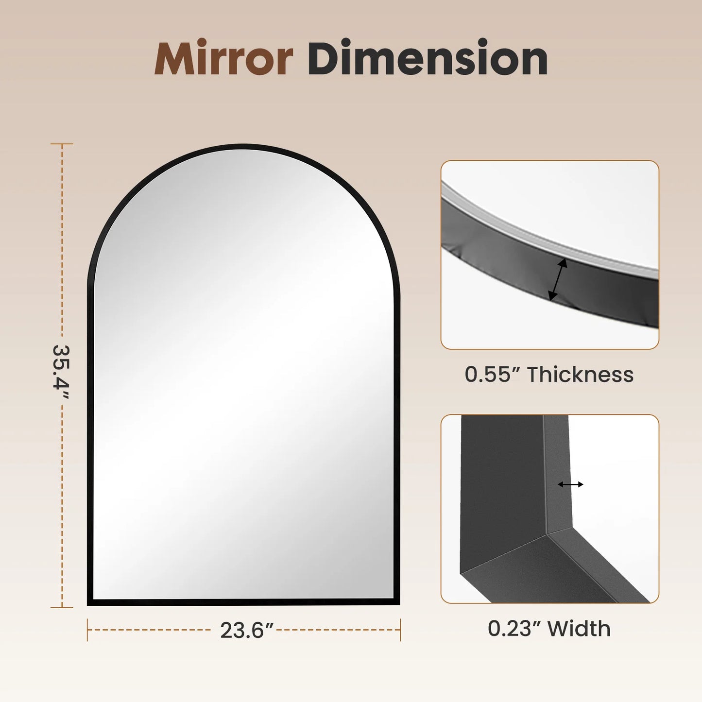 Arched Metal Framed Bathroom Mirrors - Wall  Hanging