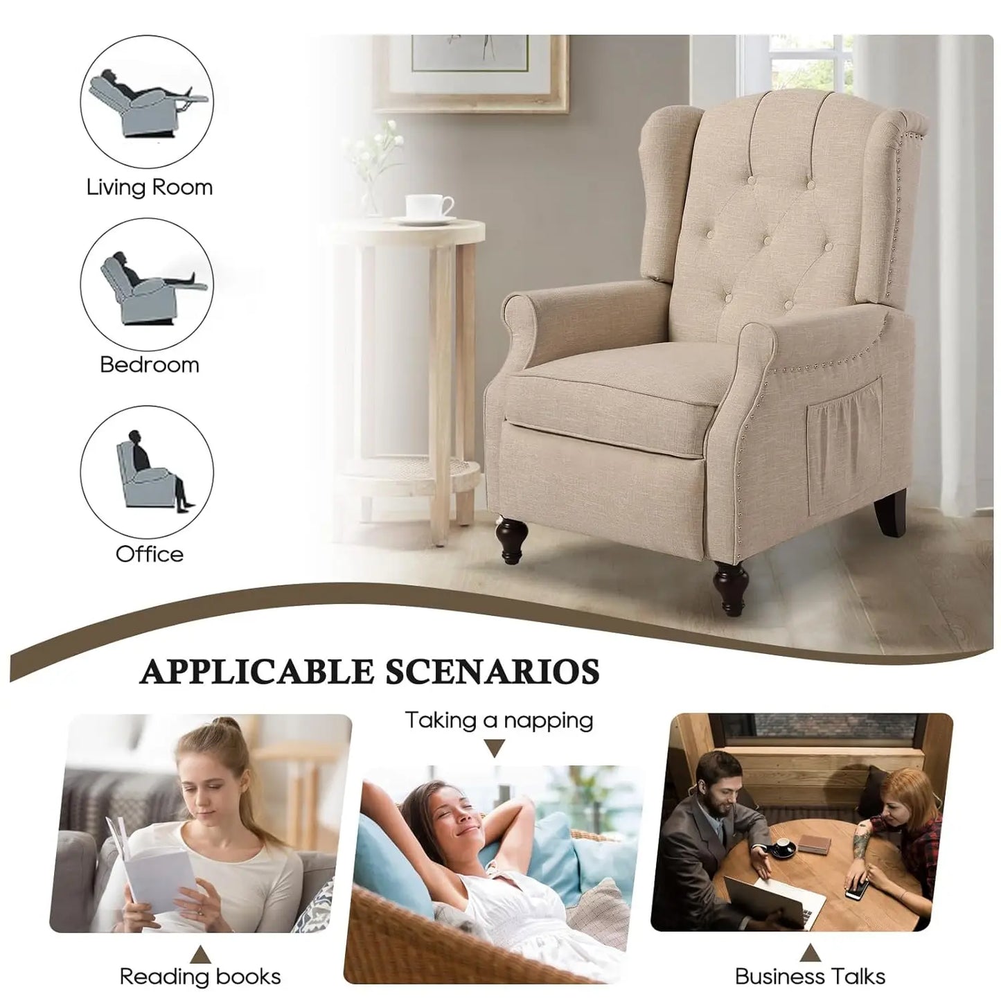 Massage Heat Wingback Recliner