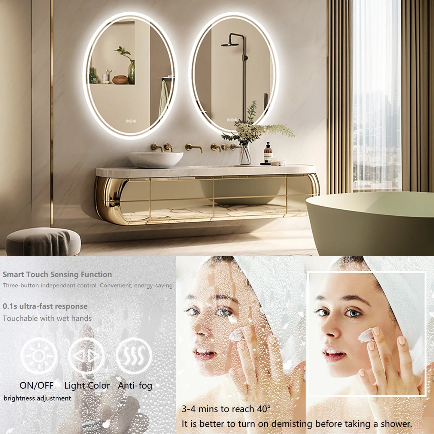 Backlit Round Vanity Mirror with Dimmable Lights