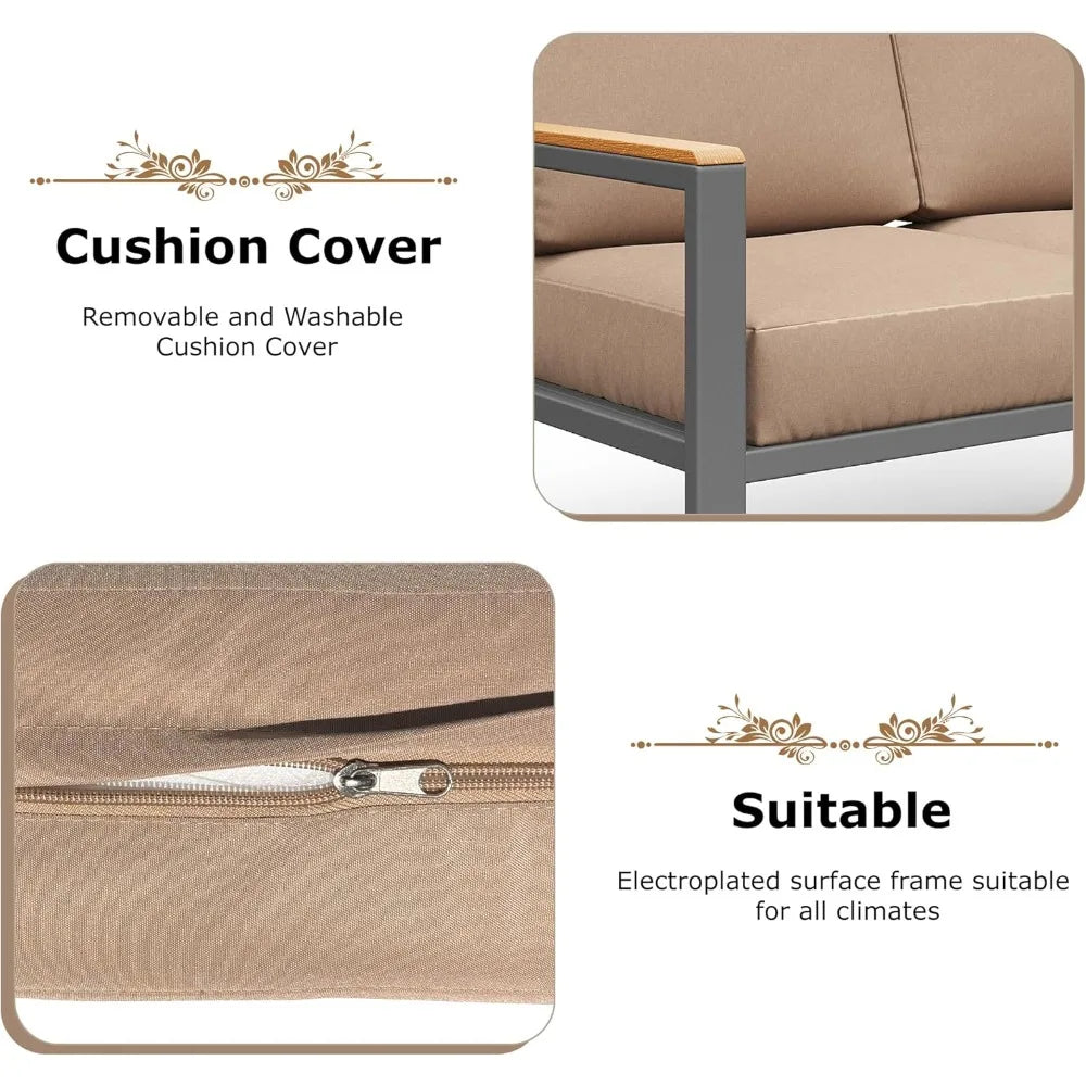 Outdoor Patio Furniture Set with Cushions & Wood-Like Armrests