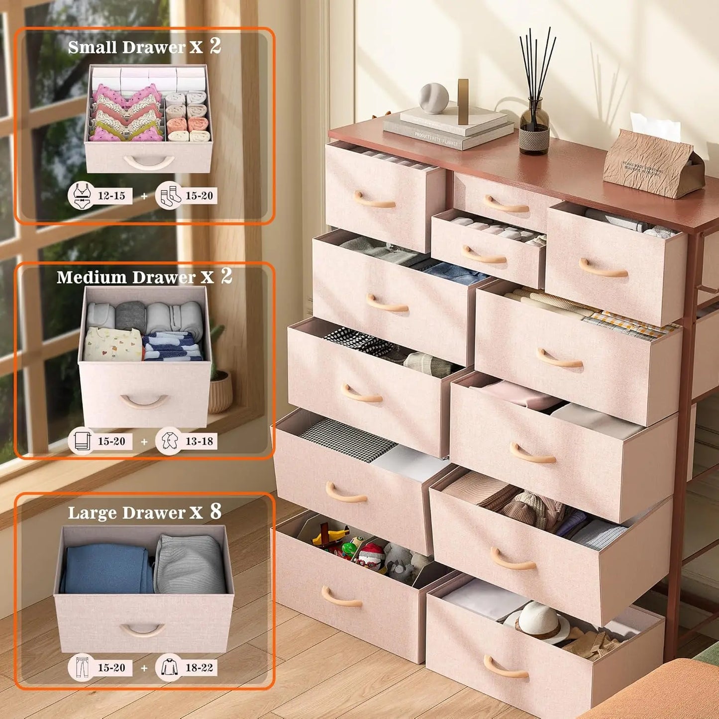 Tall Dresser with Side Pockets and Hooks