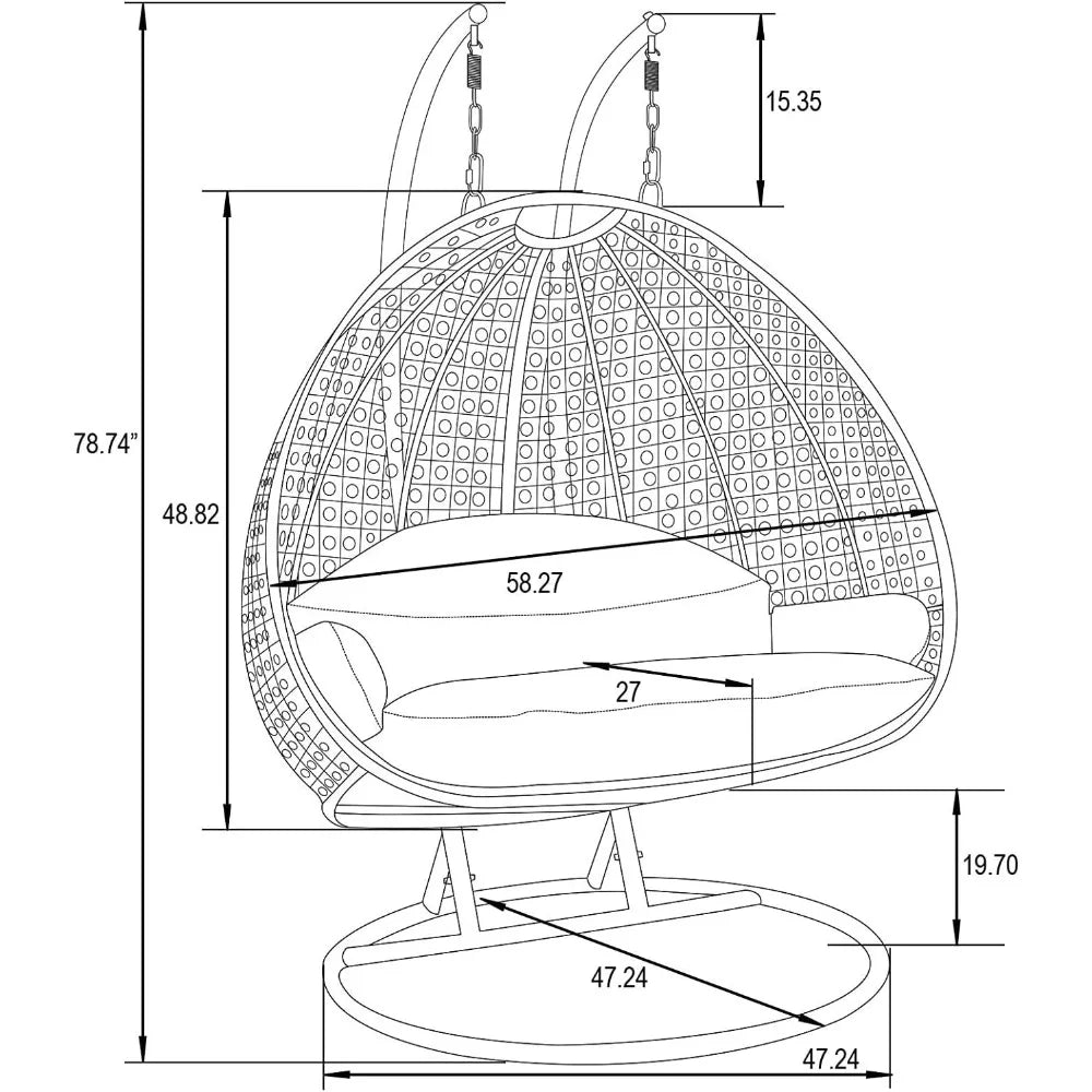 Luxury 2 Person Outdoor Patio Hanging Wicker Swing Chair