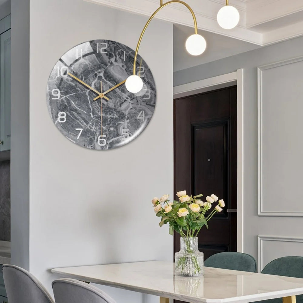 Luxury 3D Acrylic Marble Pattern Wall Adhesive Clock